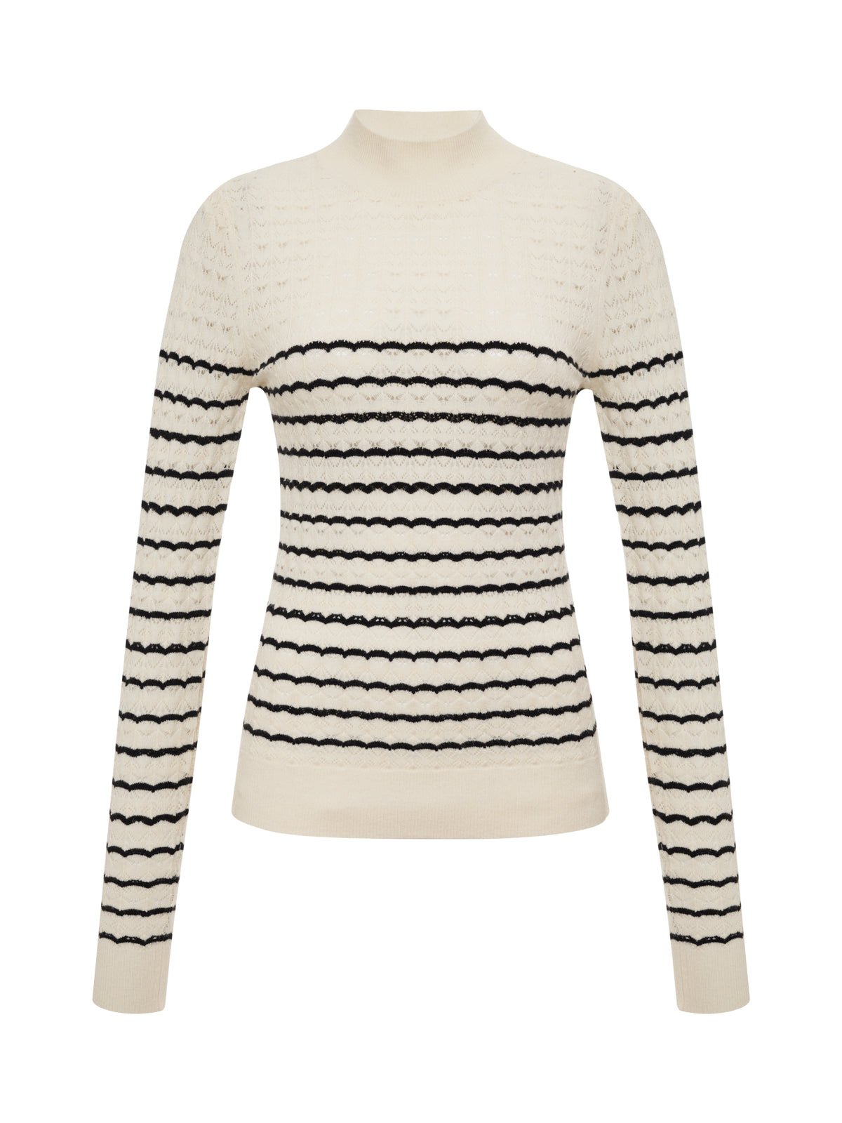 Forever Striped Mock Neck Vanilla Creme With Black Stripe