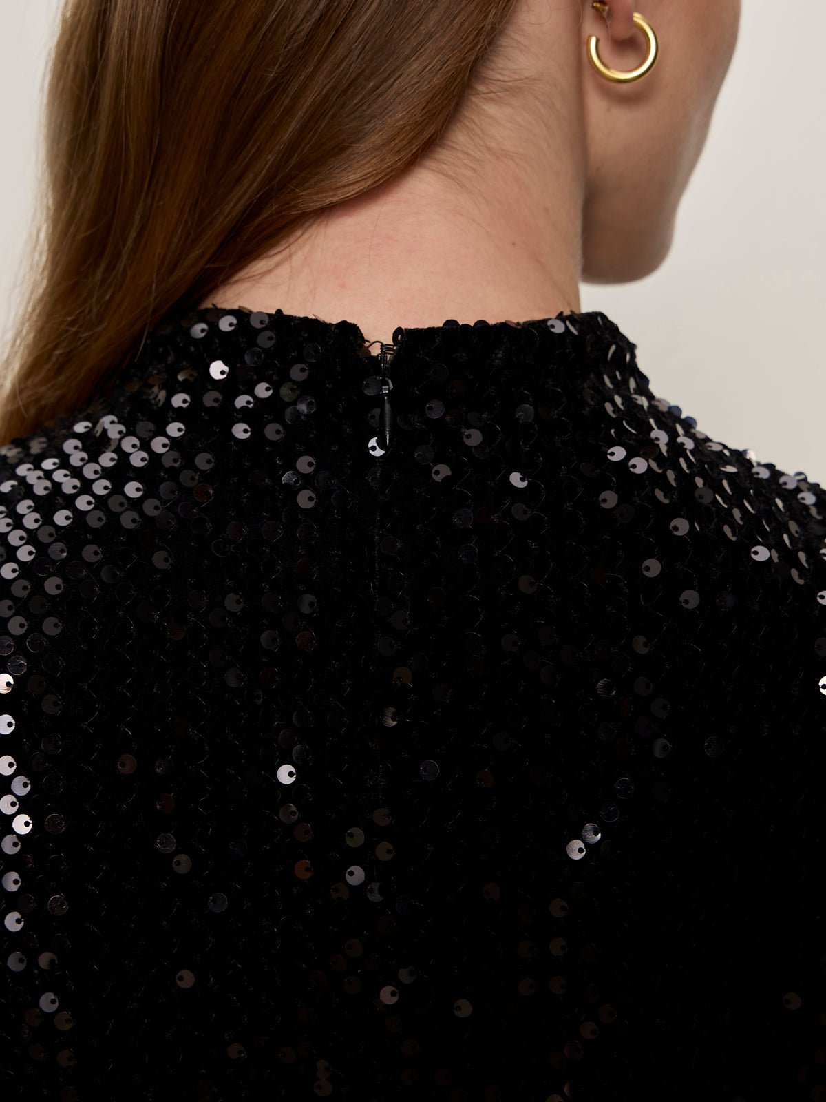 Funnel Neck Sequin Top Black