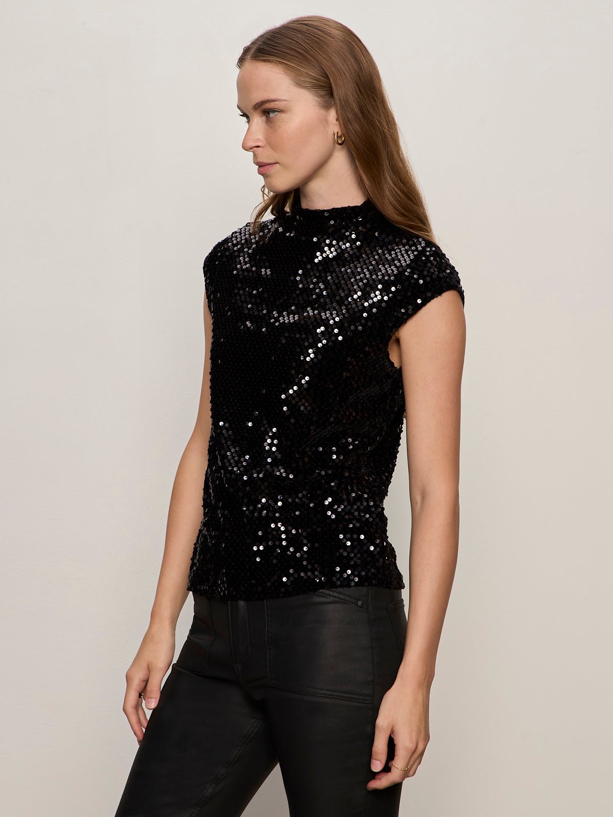 Funnel Neck Sequin Top Black