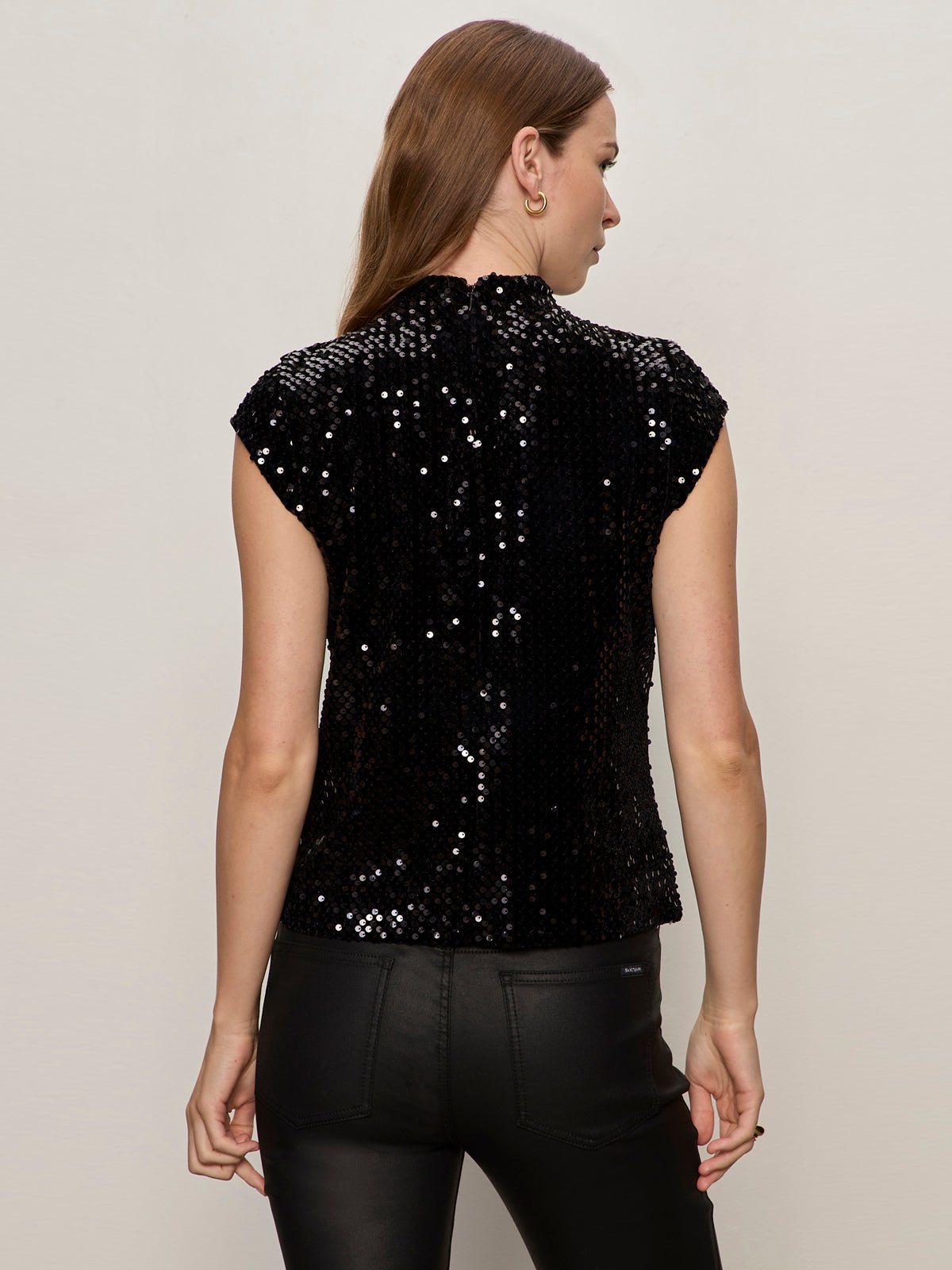 Funnel Neck Sequin Top Black