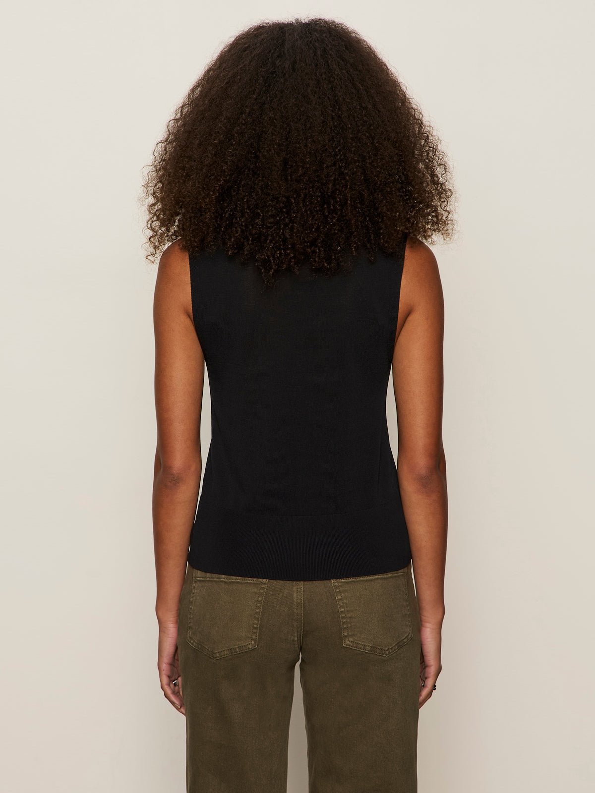 Knitted Button Front Top Black