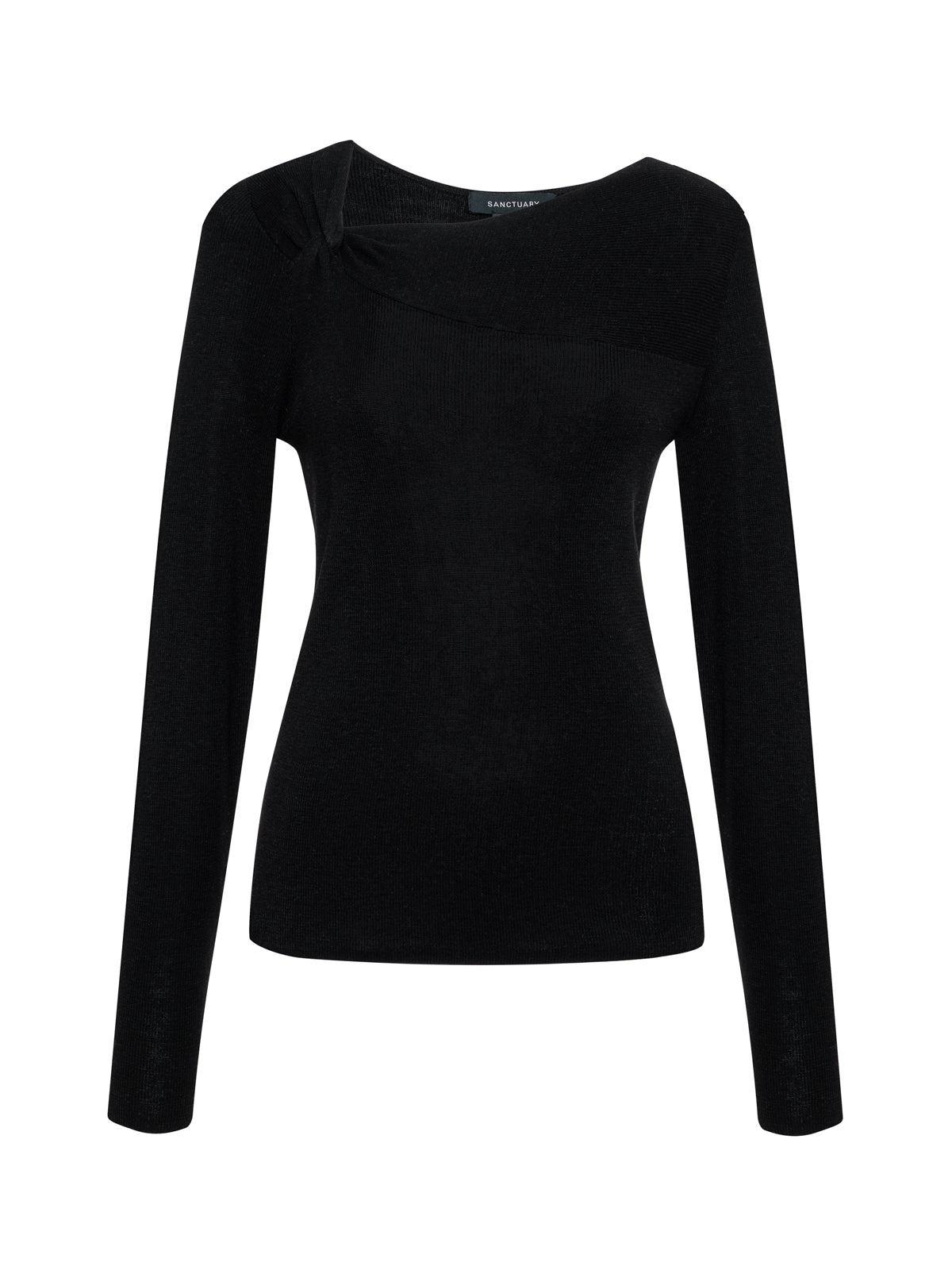 Long Sleeve Shoulder Twist Top Black