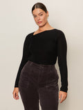 Long Sleeve Shoulder Twist Top Black Extended Sizing