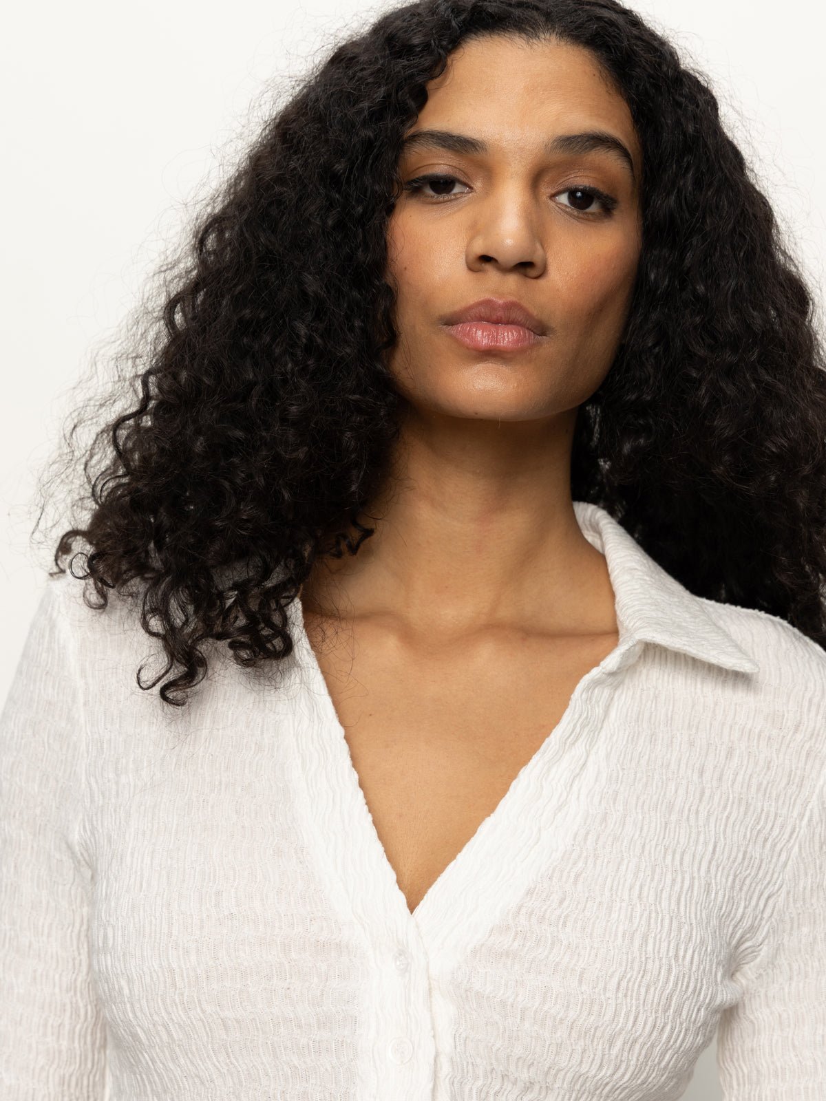 Long Sleeve Textured Top Chalk