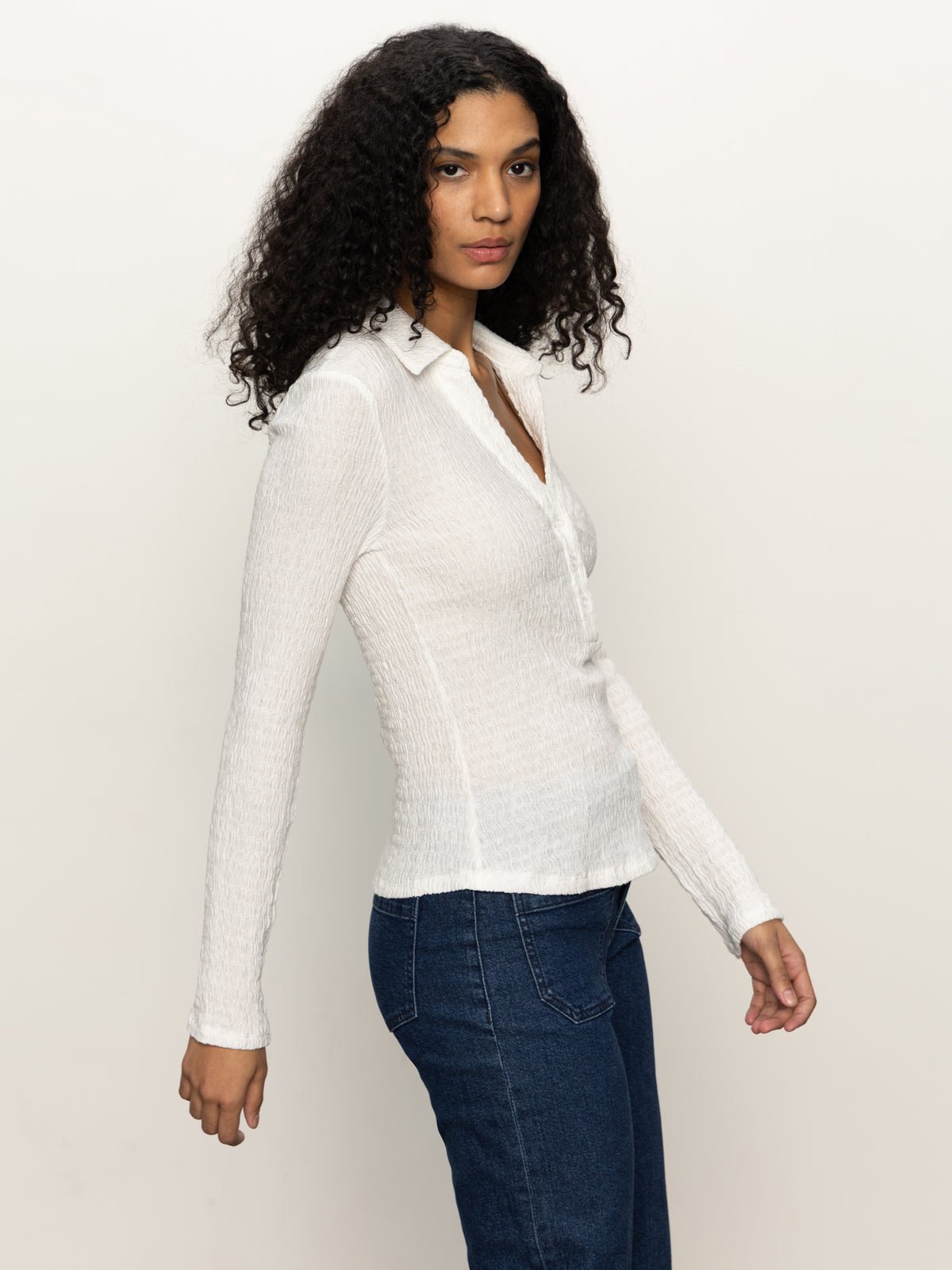 Long Sleeve Textured Top Chalk