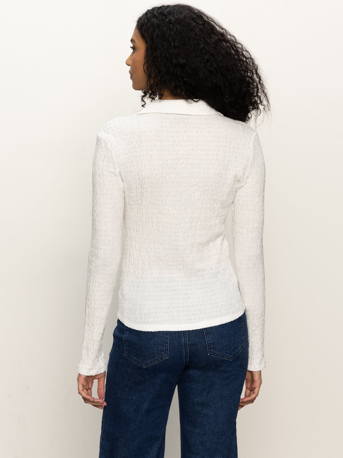 Long Sleeve Textured Top Chalk