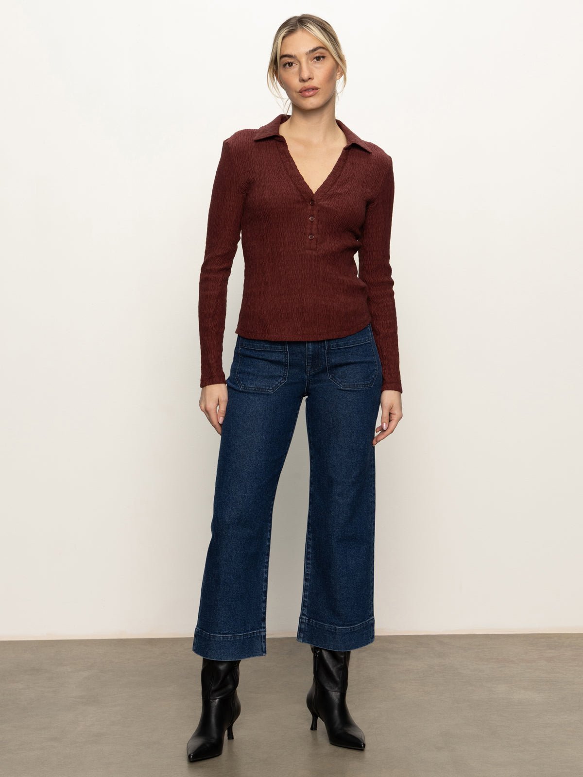 Long Sleeve Textured Top Chicory