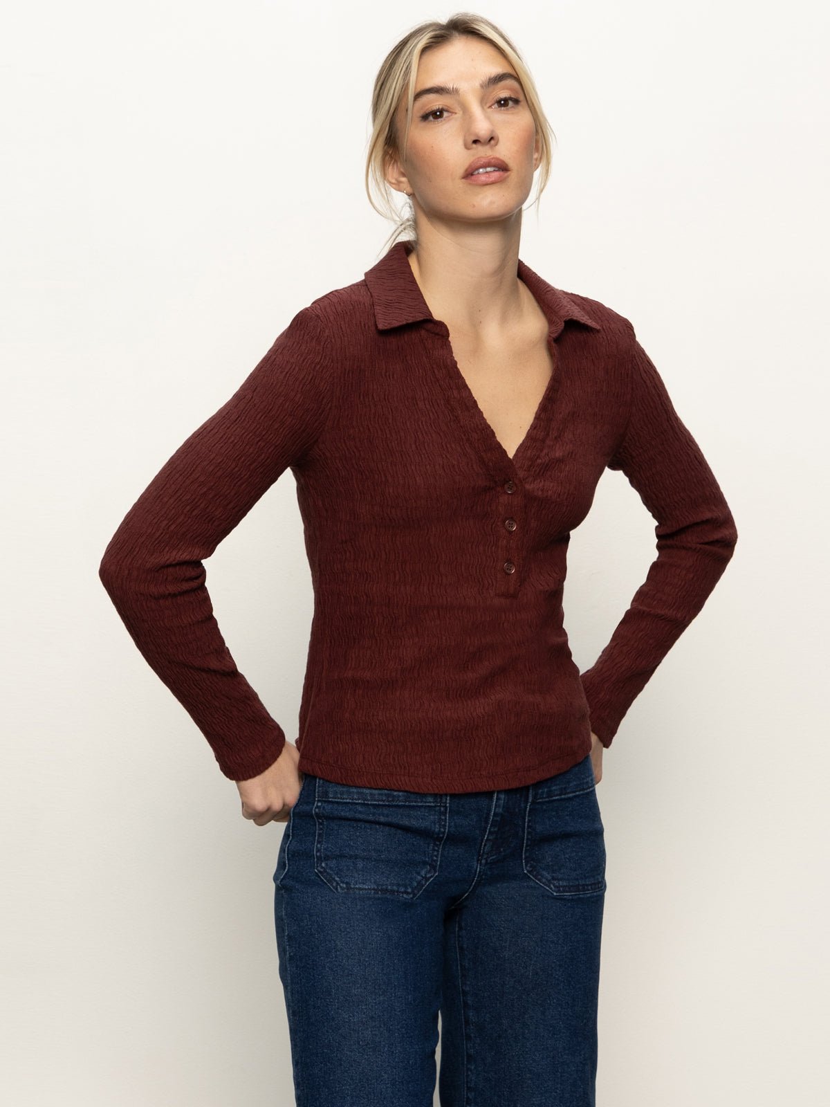 Long Sleeve Textured Top Chicory