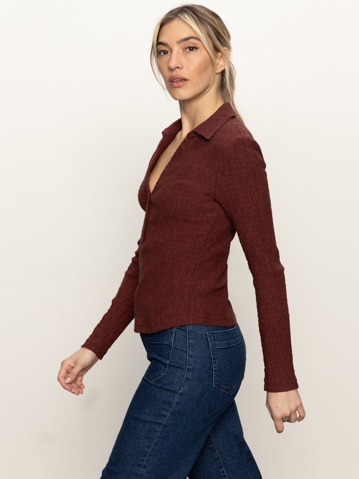 Long Sleeve Textured Top Chicory