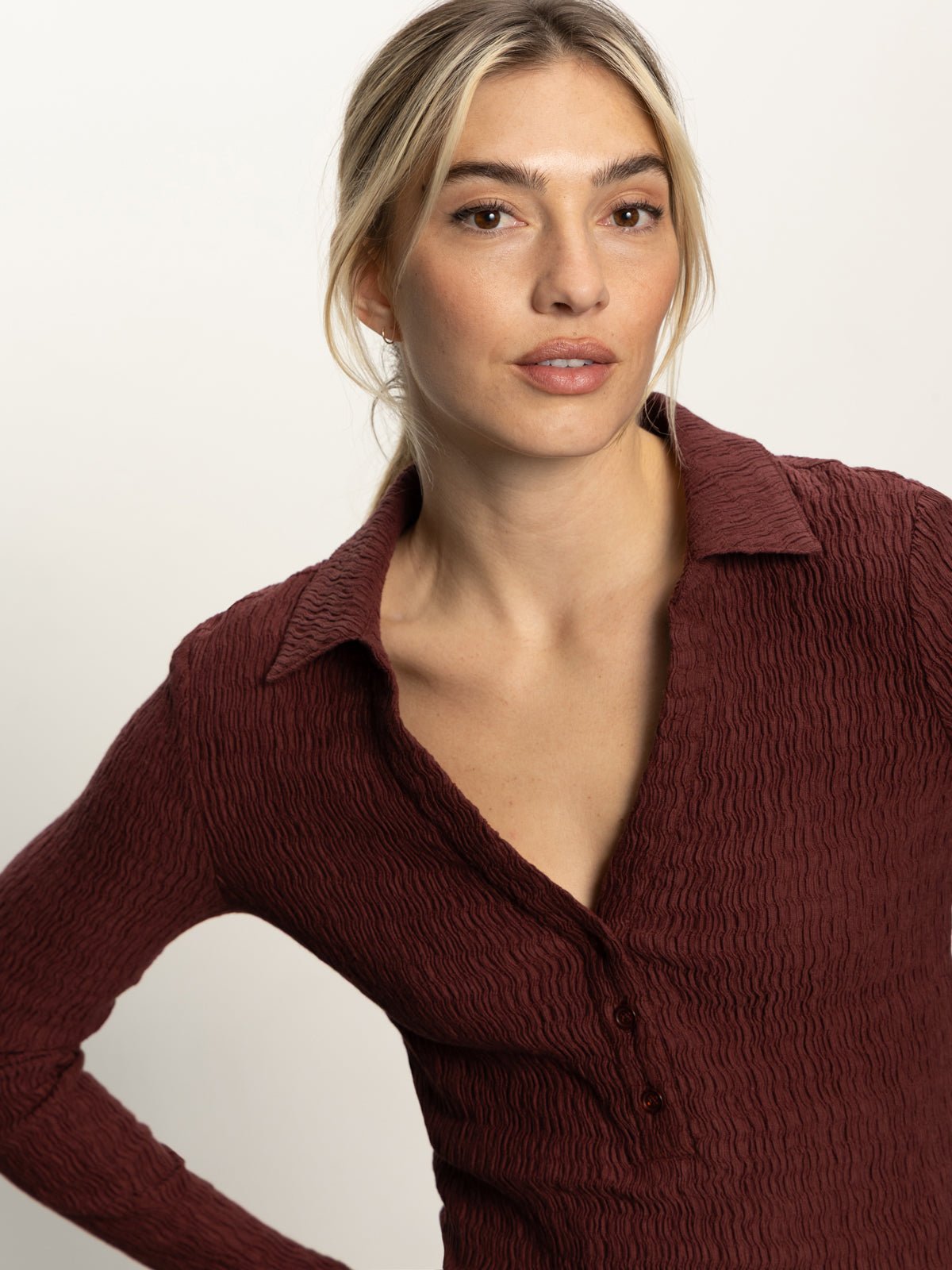 Long Sleeve Textured Top Chicory