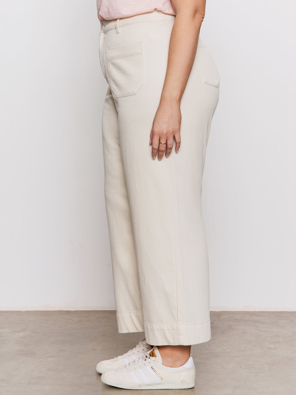 Soft Marine Wide Leg Standard Rise Crop Pant Macrame Extended Sizing