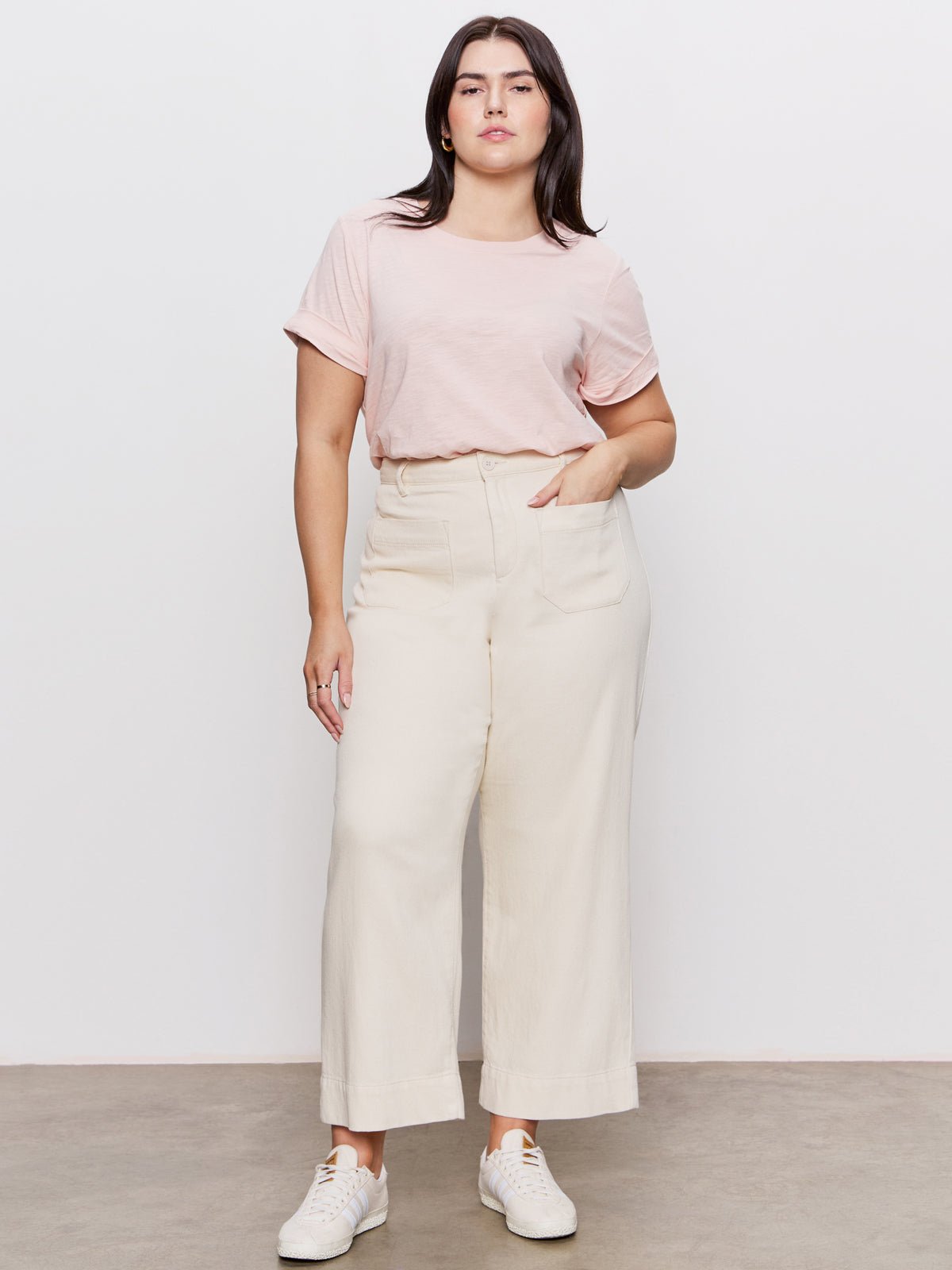 Soft Marine Wide Leg Standard Rise Crop Pant Macrame Extended Sizing