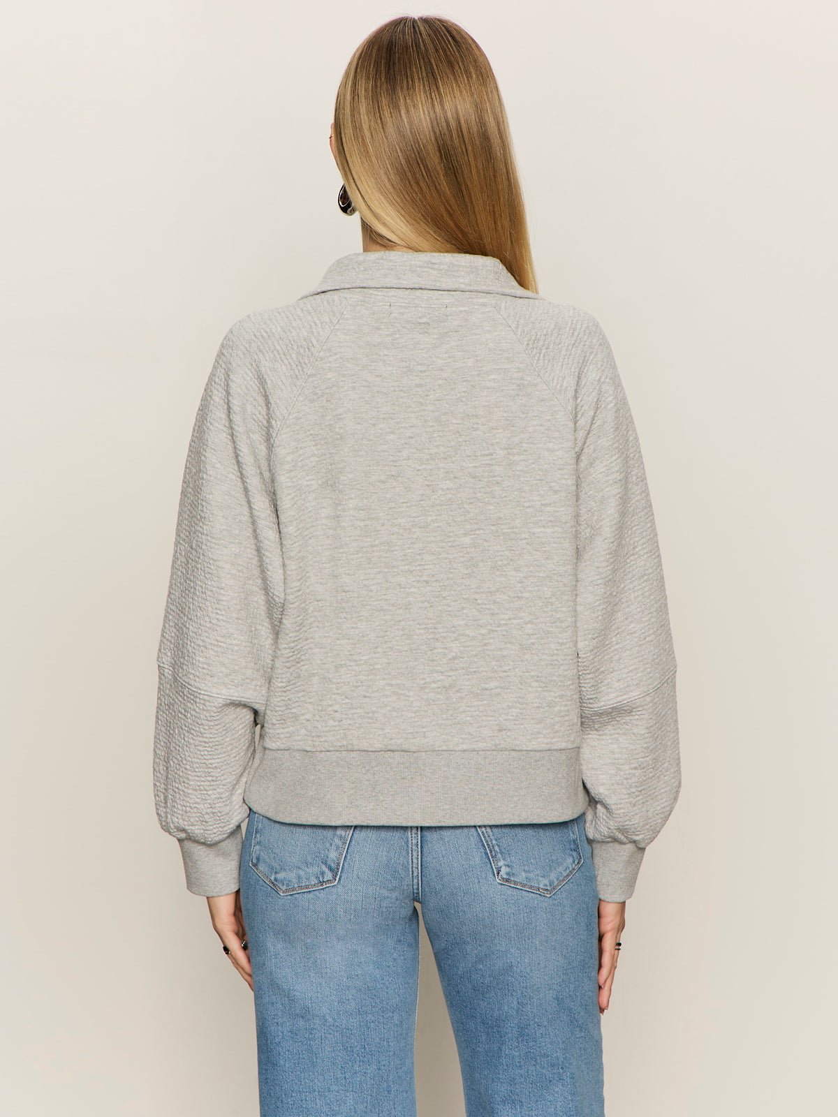 Textured Zip Up Popover Heather Grey