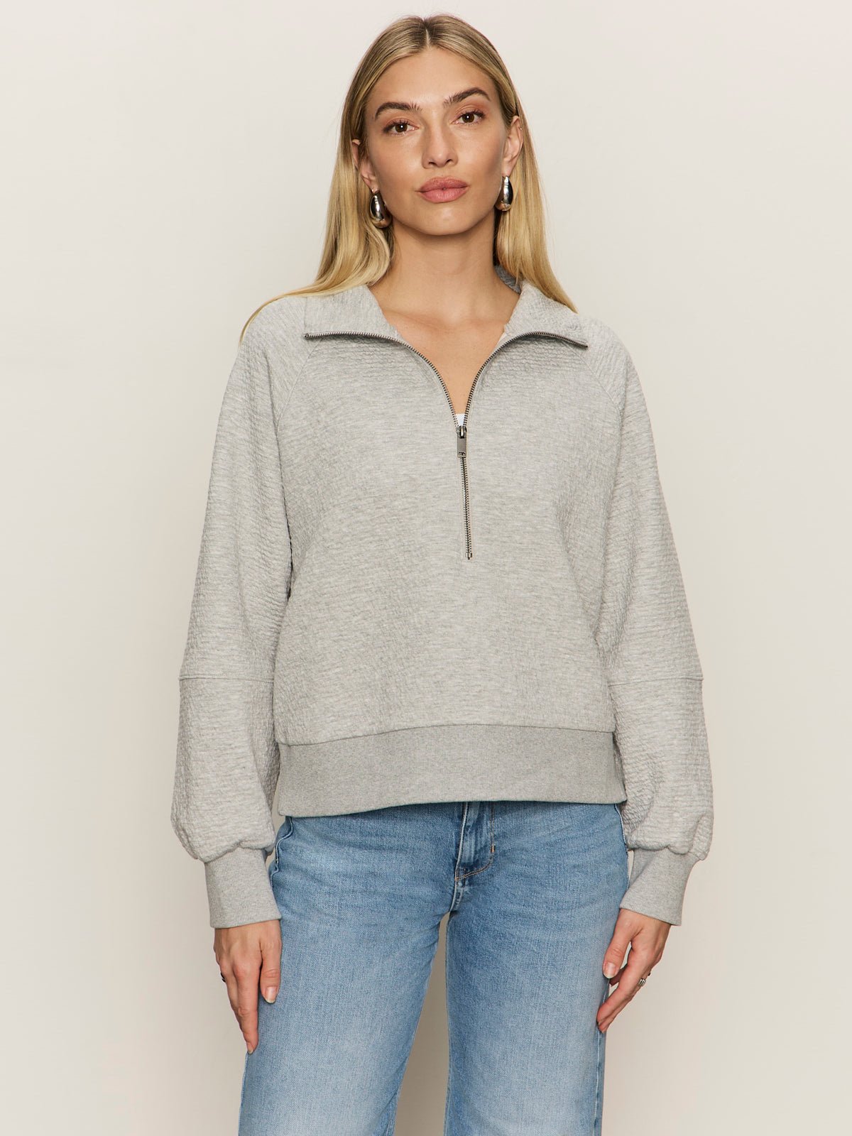 Textured Zip Up Popover Heather Grey