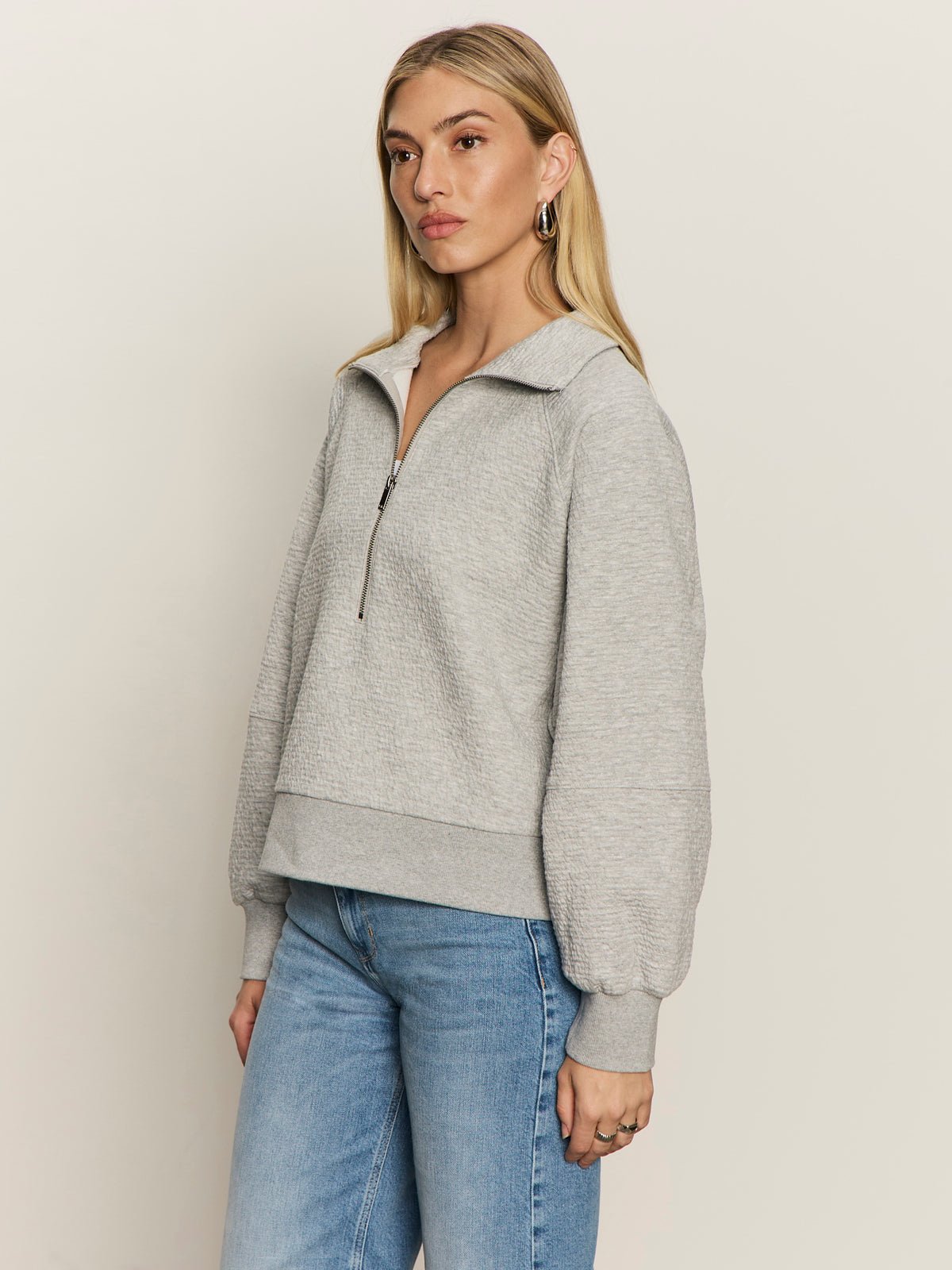 Textured Zip Up Popover Heather Grey