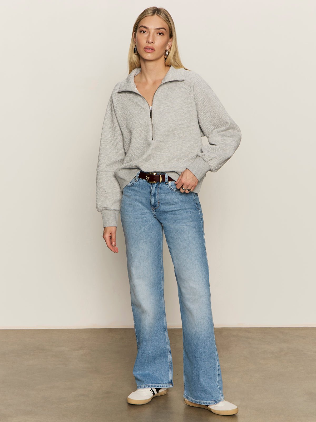 Textured Zip Up Popover Heather Grey