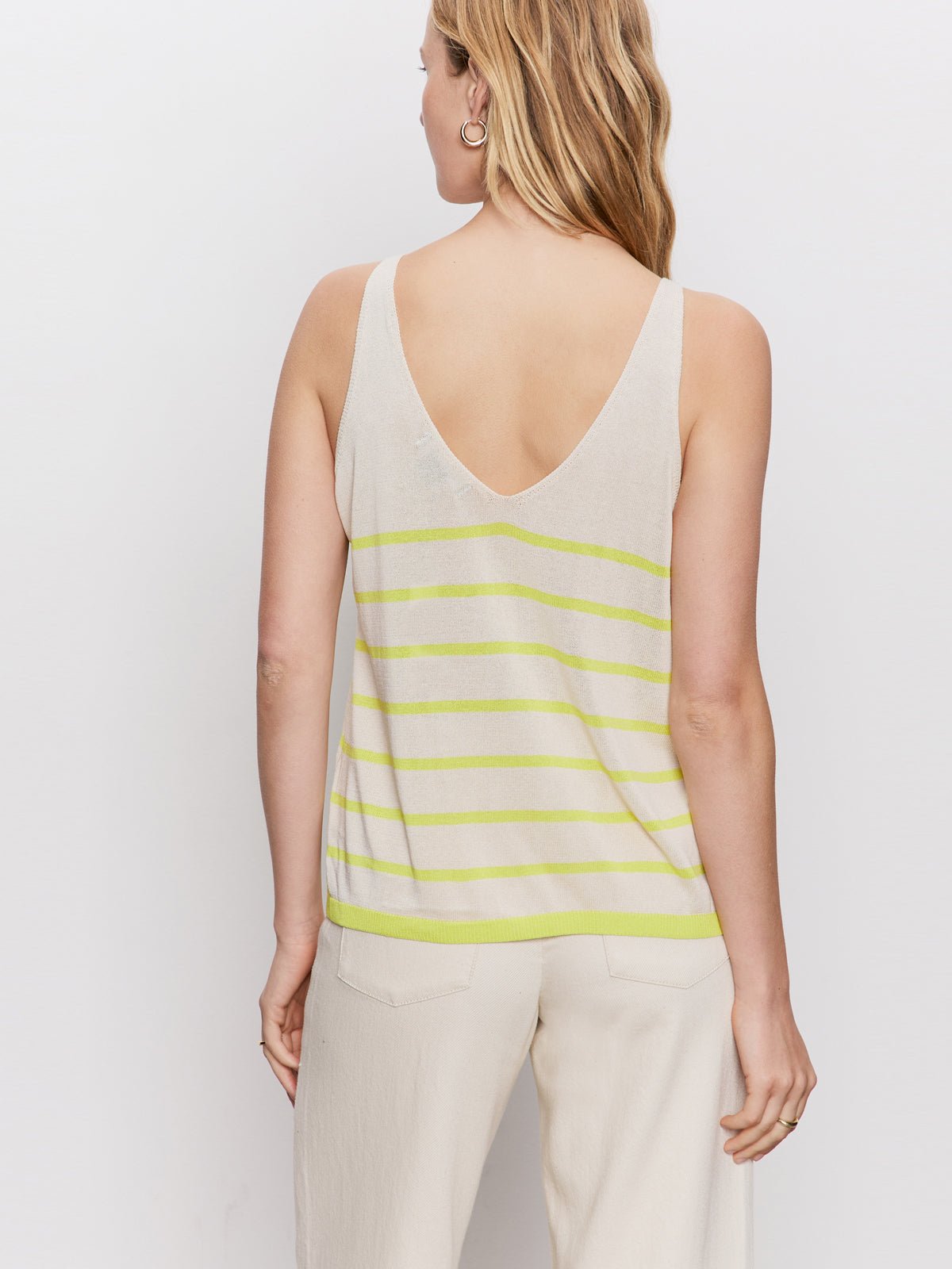 V-Neck Knitwear Tank Muslin Desert Lime Stripe