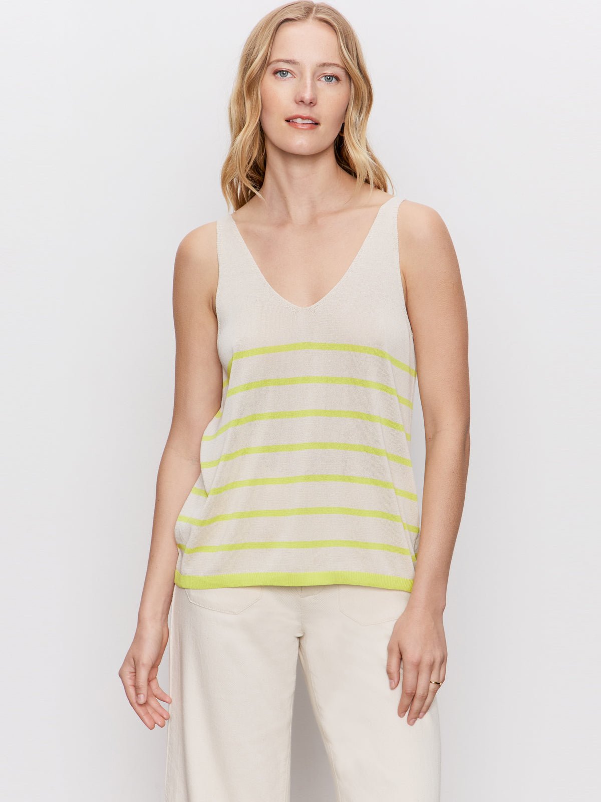 V-Neck Knitwear Tank Muslin Desert Lime Stripe
