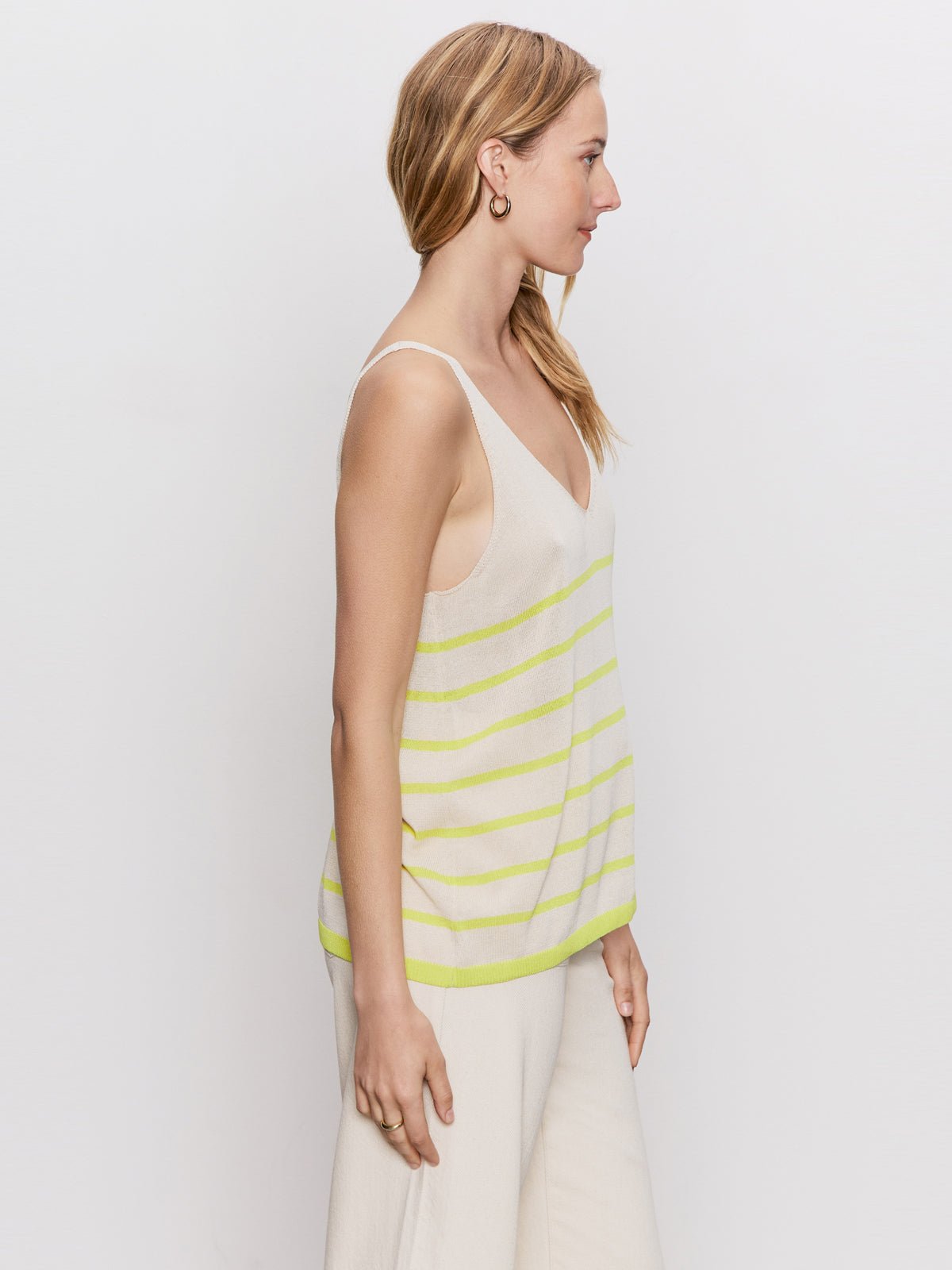 V-Neck Knitwear Tank Muslin Desert Lime Stripe
