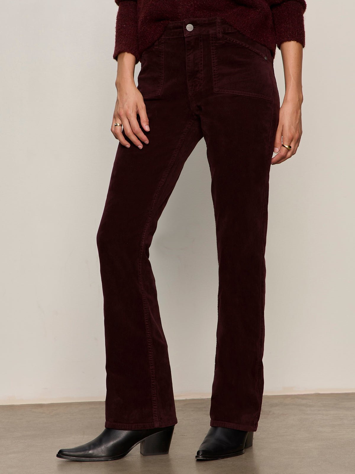 Velveteen Brook Bootcut Pant Dark Crimson Petite Sizing